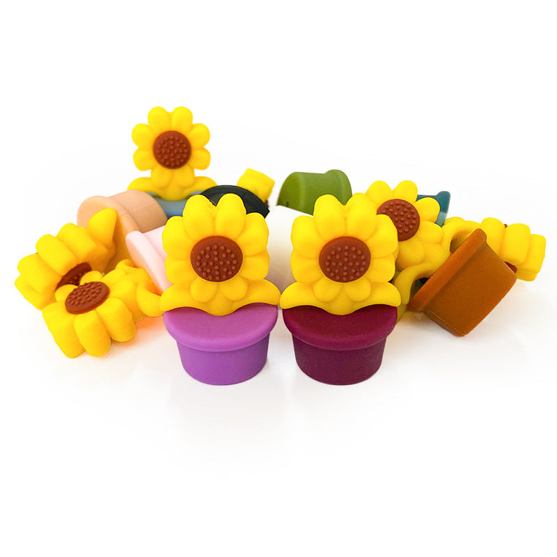 Wholesale 10PCS Silicone Flower Pot Sunflower Focal beads